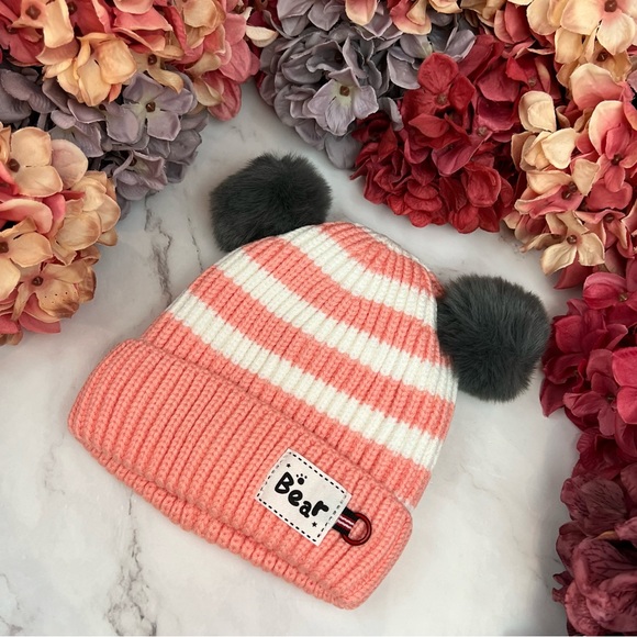 Infant Baby Pink Striped Winter Hat & Ring Scarf Set - Picture 5 of 16